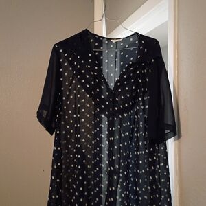 Trendy Black Sheer Polka Dot Blouse 88 Fashion